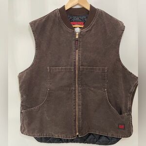Vtg Tough Duck Work Vest Brown Canvas Quilted Liner Workwear Pocketed Men’s 2XL
